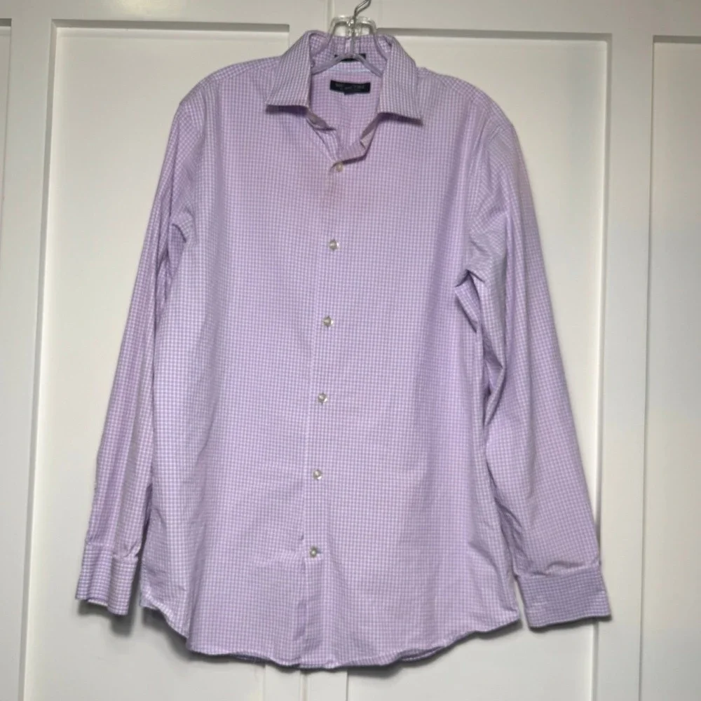 Banana Republic Grant Fit Shirt Mens Large Purple Micro Check 120s Supima Cotton